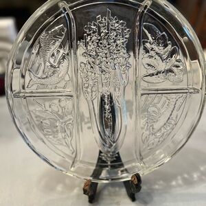 Clear Glass Divided Vegetable Serving Plate